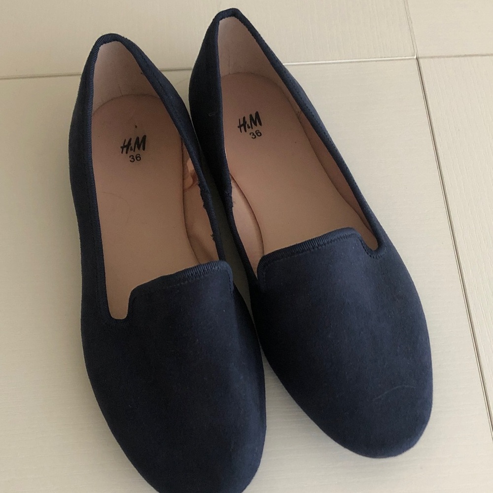 Classic Navy Blue suede Women's Loafers Flats Slip-Ons